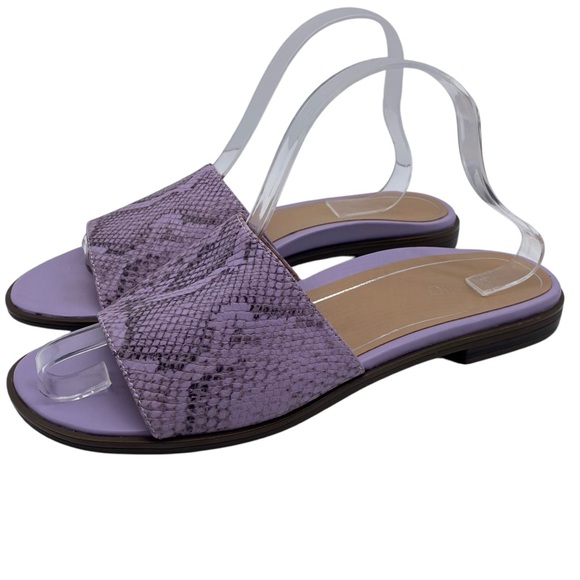 Vionic Womens Shoes Demi Slide Sandals Sz 9.5 Purple Snake Leather Flat Comfort - Picture 1 of 12